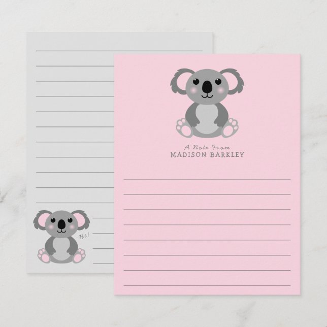 Koala Bear Kid's Cute Flat Stationary Cards (Front/Back)
