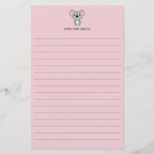 Koala Bear Kids Personalized Stationery (Front)