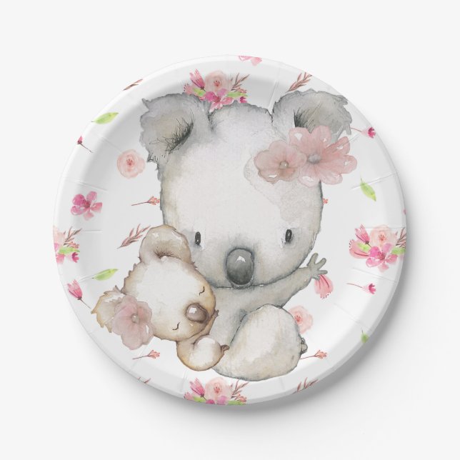 Koala Bear Mom and Baby Paper Plates (Front)