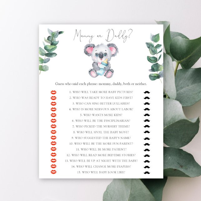 Koala Bear Mommy or daddy baby shower game (Creator Uploaded)