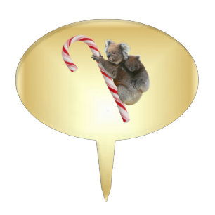 Koala Bear Mum and Joey Climbing Candy Cane Cake Topper