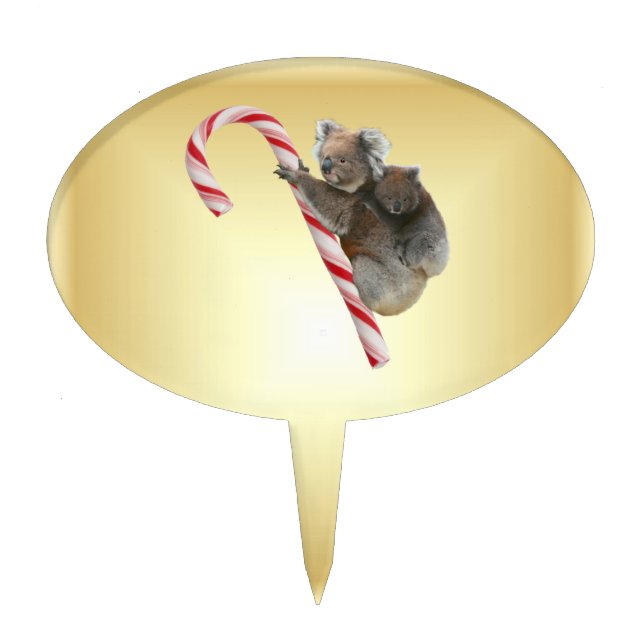 Koala Bear Mum and Joey Climbing Candy Cane Cake Topper (Front)