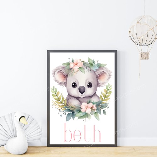 Koala Bear Nursery Art with Name Poster