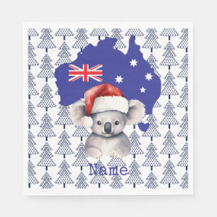 Koala Bear on Australia Flag and Christmas Tree Napkins