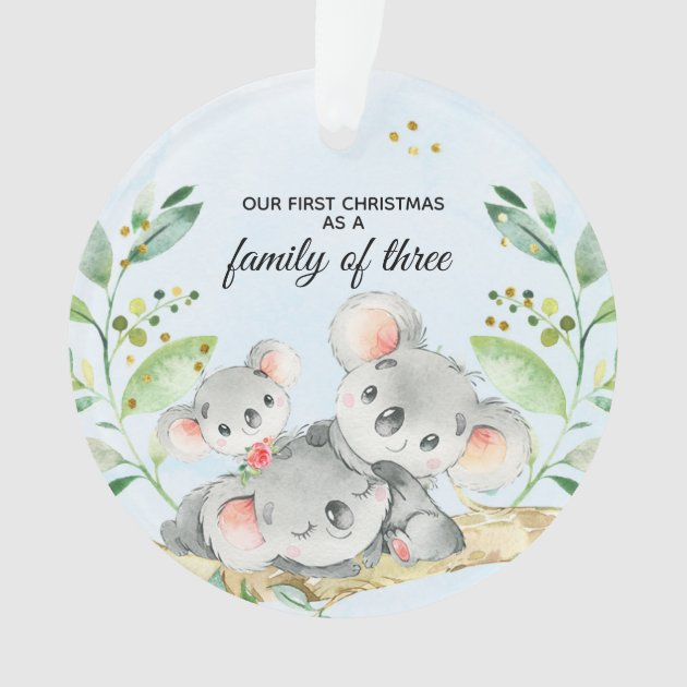 Koala Bear Family of 3 HANDMADE POLYMER CLAY Personalized Christmas Ornament Limited Edition