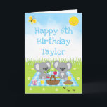 Koala Bear Picnic Blue Gingham Happy Birthday Card<br><div class="desc">This cute and whimsical birthday card can be personalized with a name or title, such as son, grandson, nephew, friend etc. It features adorable koala bears having a picnic on a blue gingham cloth with treats such as honey, watermelon, strawberry jam, lemonade and pie. In the background is a bright...</div>