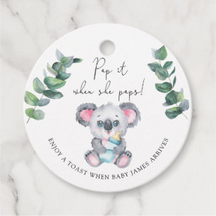 Koala Bear Pop it when she pops baby shower Favor Tags