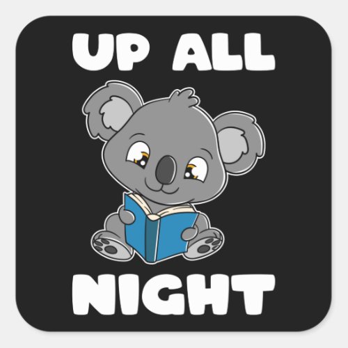 Koala Bear reading Book Up all Night Square Sticker