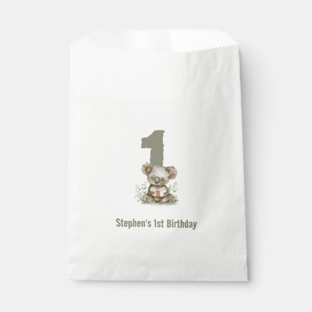  Koala Bear Sage Green 1st Birthday Party  Favor Bag (Front)