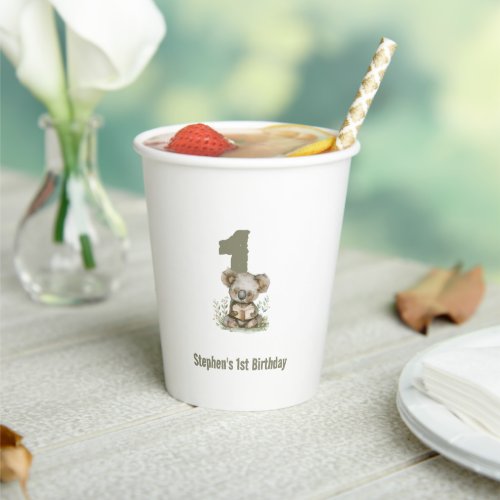  Koala Bear Sage Green 1st Birthday Party  Paper Cups