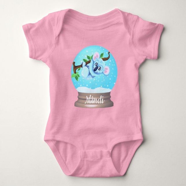 Koala bear snow globe cute pink blue baby girl baby bodysuit (Front)