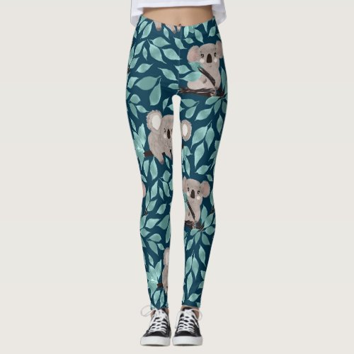 Koala Bear Teal Blue Leggings