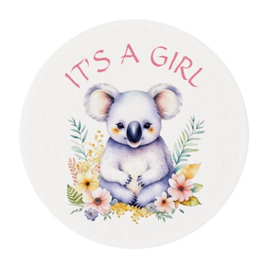 Koala Bear Themed Baby Shower It's a Girl Edible Frosting Rounds (Front)