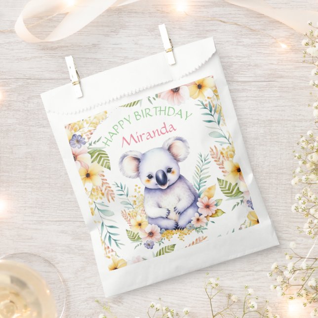 Koala Bear Themed Girl's Happy Birthday Favor Bag (Clipped)