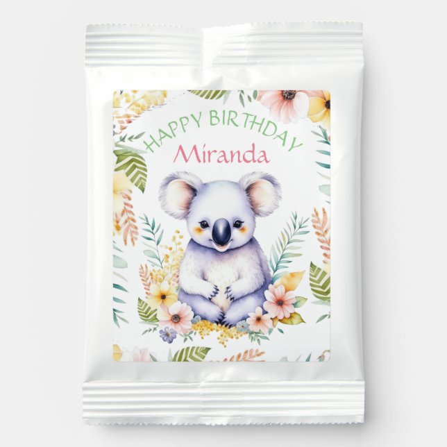 Koala Bear Themed Girl's Happy Birthday Margarita Drink Mix (Front)