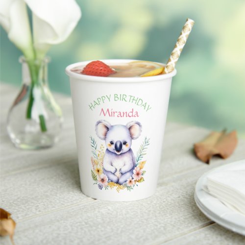 Koala Bear Themed Girls Happy Birthday Paper Cups