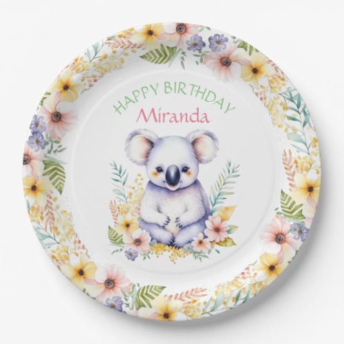 Koala Bear Themed Girls Happy Birthday Paper Plates