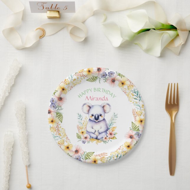 Koala Bear Themed Girl's Happy Birthday Paper Plates (Wedding)