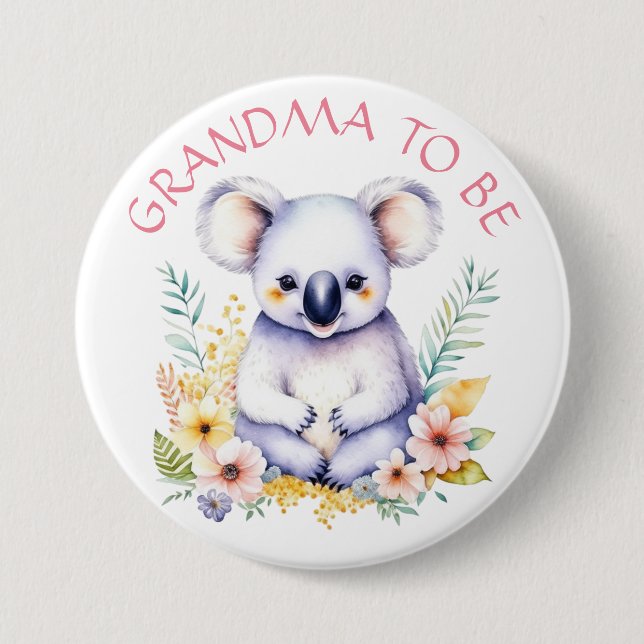 Koala Bear Themed Grandma to Be Baby Shower Button (Front)