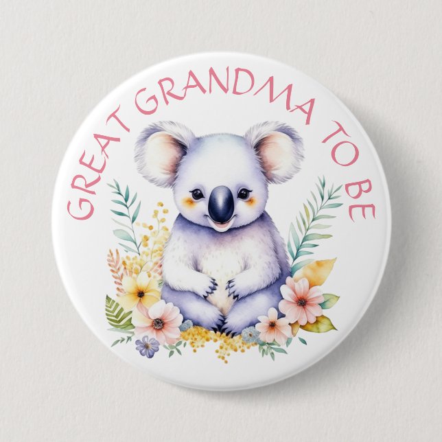 Koala Bear Themed Great Grandma to Be Baby Shower Button (Front)