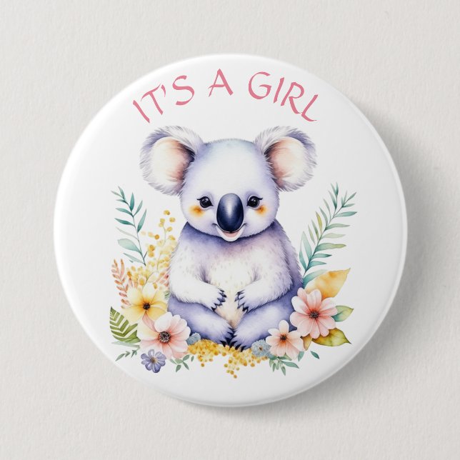 Koala Bear Themed It's a Girl Baby Shower Button (Front)