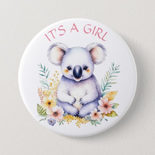 Koala Bear Themed Its a Girl Baby Shower Button