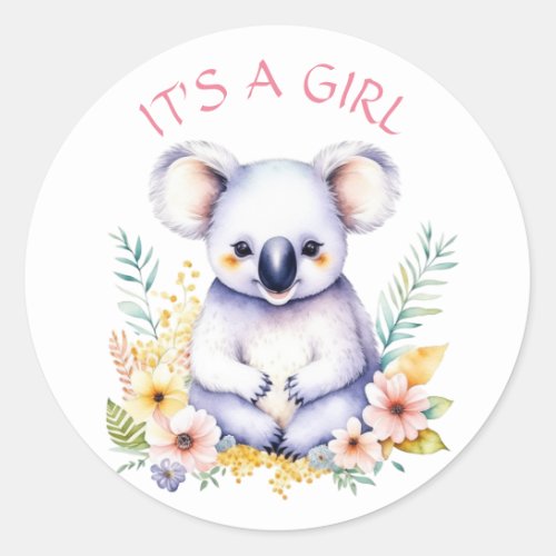 Koala Bear Themed Its a Girl Baby Shower Classic Round Sticker
