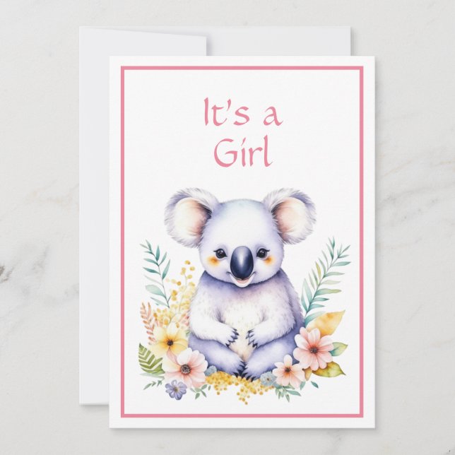Koala Bear Themed It's a Girl Baby Shower Invitation (Front)