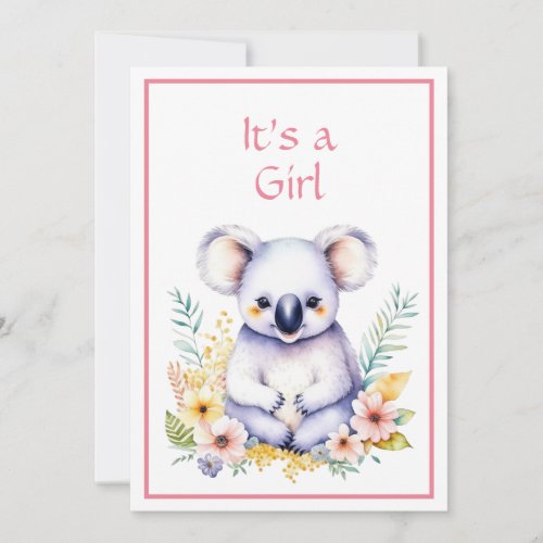 Koala Bear Themed Its a Girl Baby Shower Invitation