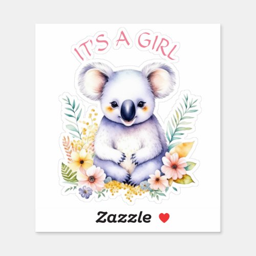 Koala Bear Themed Its a Girl Baby Shower Sticker