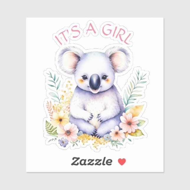 Koala Bear Themed It's a Girl Baby Shower Sticker (Sheet)