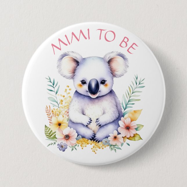 Koala Bear Themed Mimi to Be Baby Shower Button (Front)