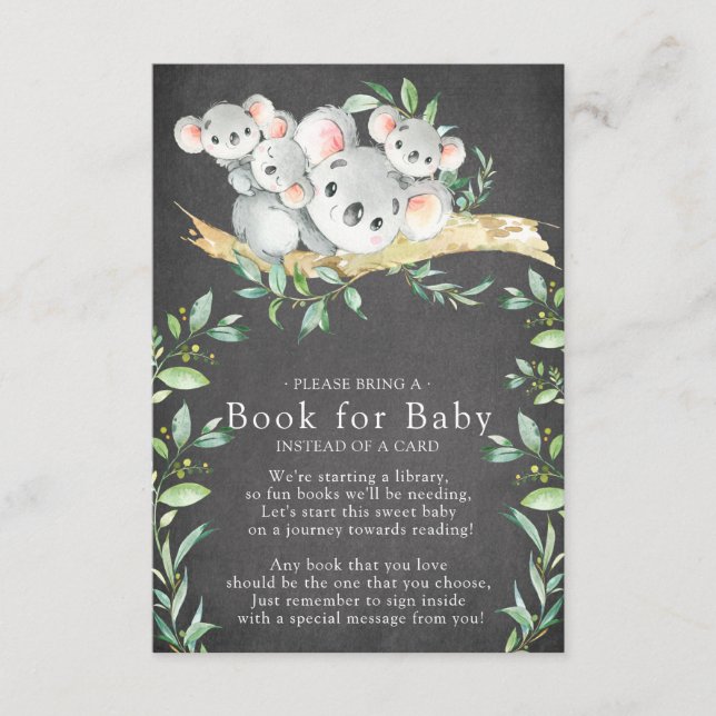 Koala Bear Triplets Baby Shower Book for Baby Card (Front)