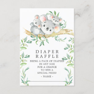 Koala Bear Twins Baby Shower Diaper Raffle Ticket Enclosure Card