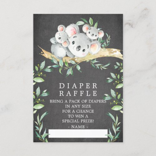 Koala Bear Twins Baby Shower Diaper Raffle Ticket Enclosure Card