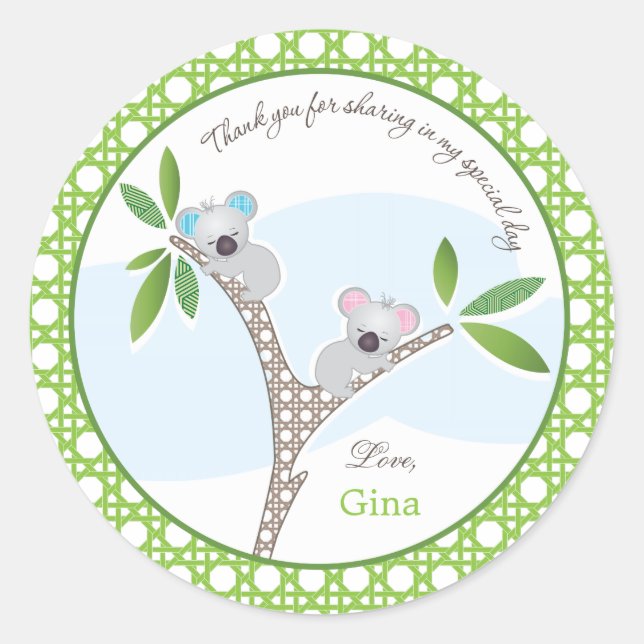 Koala Bear | Twins Baby Shower Favor Sticker (Front)