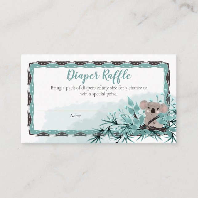Koala Bear Unisex Baby Shower Diaper Raffle Enclos Enclosure Card (Front)