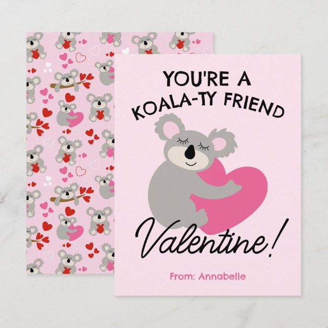 Koala Bear Valentine's Day Classroom School Card (Front/Back)