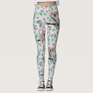 Cute koala and coconut cartoon illustration leggings