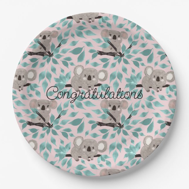 Koala Bear Water Color Paper Plates (Front)