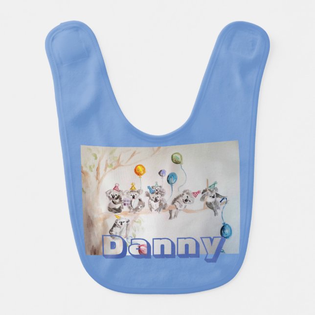 Koala Bear Watercolour Cute animal Baby Boy Bib (Front)
