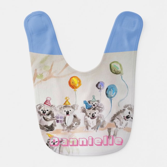Koala Bear Watercolour Cute Cats Baby Girls Bib (Front)