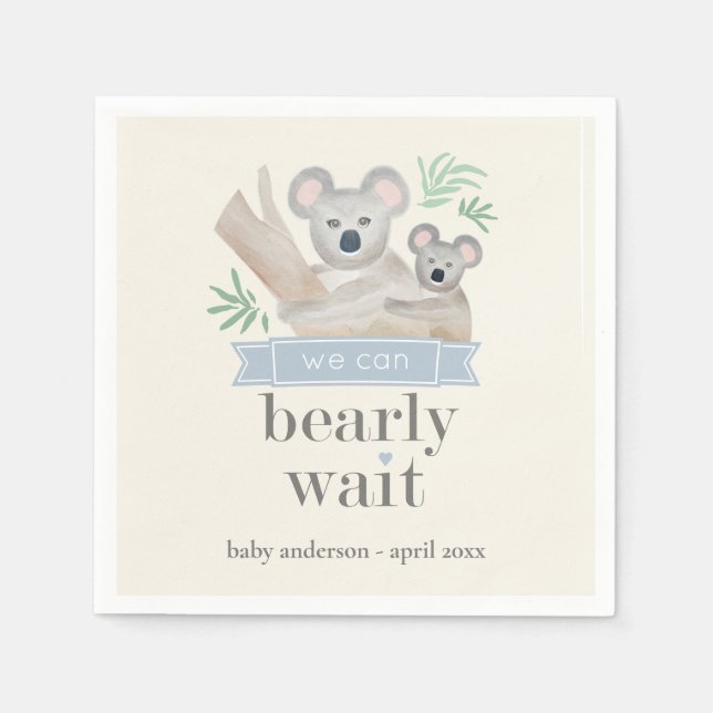 Koala Bear We Can Bearly Wait Baby Shower  Napkins (Front)