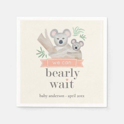 Koala Bear We Can Bearly Wait Baby Shower Napkins