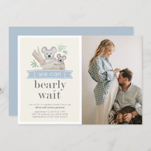 Koala Bear We Can Bearly Wait Couples Baby Shower  Invitation