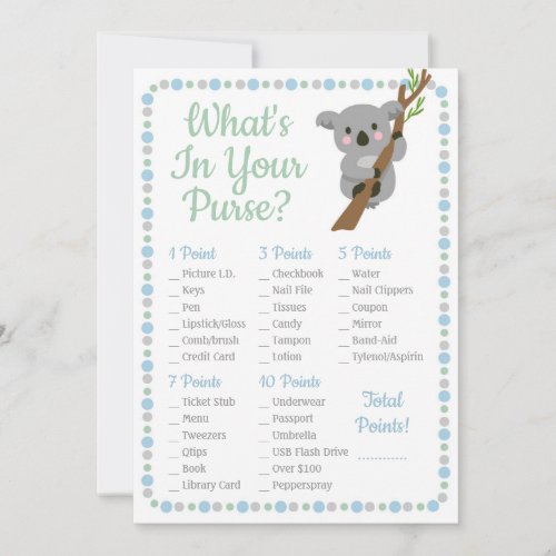 Koala Bear Whats In Your Purse Shower Game Blue