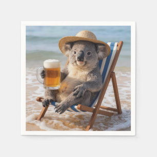 Koala Bear With a Beer on a Beach Napkins