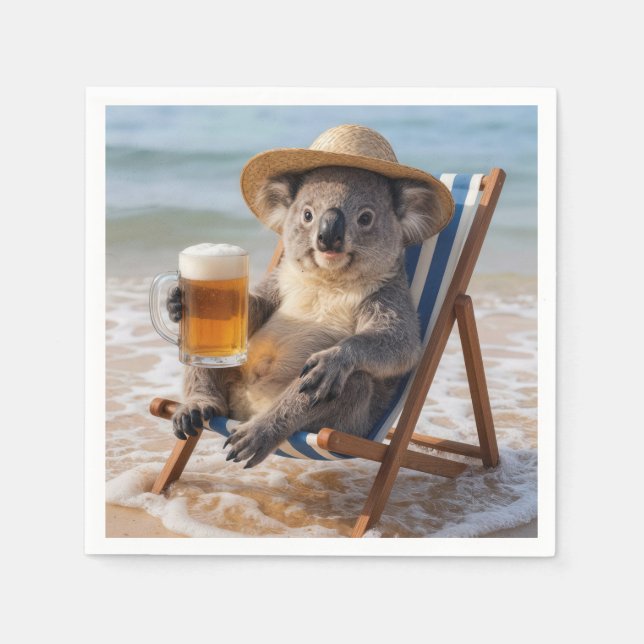 Koala Bear With a Beer on a Beach Napkins (Front)