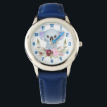 Koala Bear with Floral Wreath Kids Watch<br><div class="desc">Here's a cute watch for kids featuring one of their favorite animals... an adorable koala bear. The pale blue bear sits in front of a pink rose half wreath, with one of the leaves from the wreath in its mouth! The darker blue numbers make the watch easy to read. This...</div>