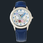 Koala Bear with Floral Wreath Kids Watch<br><div class="desc">Here's a cute watch for kids featuring one of their favorite animals... an adorable koala bear. The pale blue bear sits in front of a pink rose half wreath, with one of the leaves from the wreath in its mouth! The darker blue numbers make the watch easy to read. This...</div>